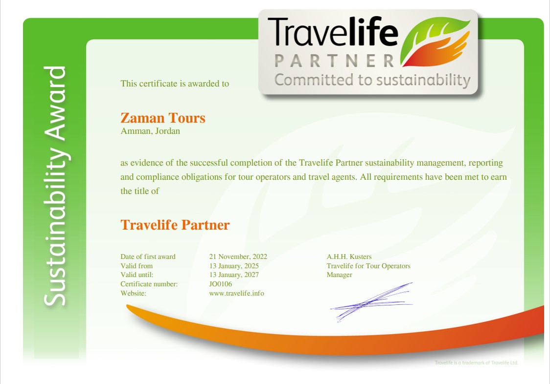 Zaman Tours Renews Travelife Partner Award